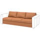 Brown leather 3-seat VIMLE sofa with white arms.