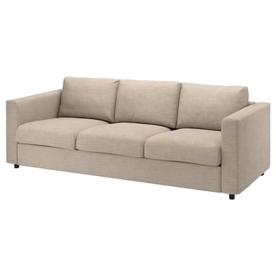 A beige VIMLE sofa with cushions, made of polyester and cotton, rectangular in shape.