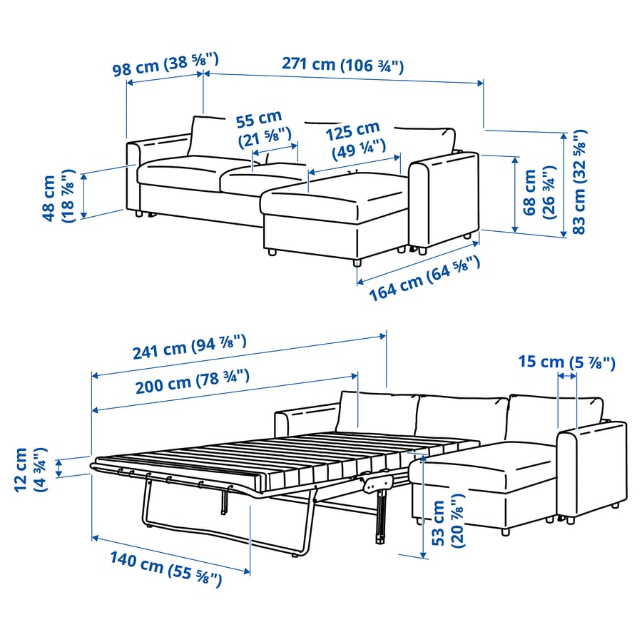 VIMLE 3-seat sofa-bed, with chaise longue/Djuparp dark green-blue - IKEA