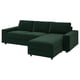 VIMLE dark green l-shaped sofa-bed, 2 + 1 seat, cushions, storage, wooden legs, modern design.