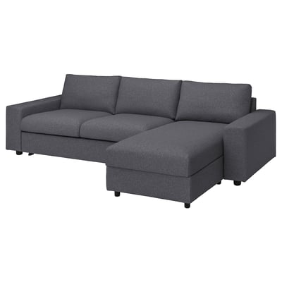 VIMLE gray sectional sofa-bed with storage and thick mattress.