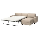 Modern beige sofa-bed with chaise, thick mattress, and under-seat storage. Perfect for multi-use spaces.