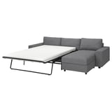 Gray VIMLE sofa-bed with white mattress, modern design, metal frame, convertible.