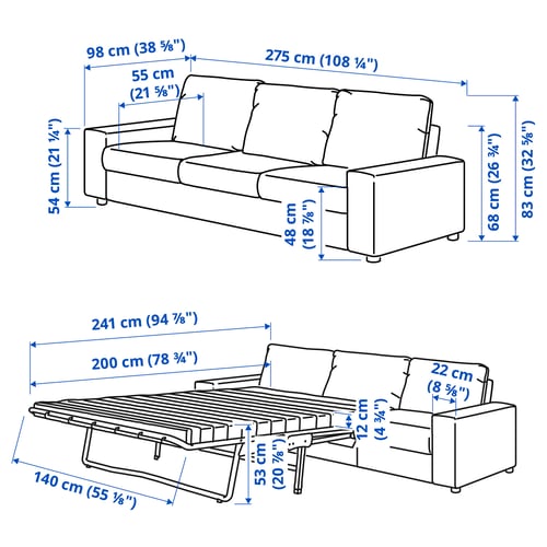Illustration with measurements for the product: VIMLE.