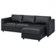 Black l-shaped VIMLE sectional sofa, sleek modern design with storage chaise, leather and fabric upholstery.