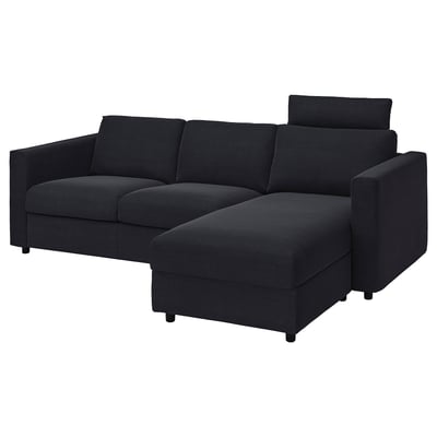Gray VIMLE sectional sofa with chaise, modern, clean lines, removable covers.