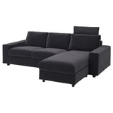 VIMLE: gray modern sectional sofa with velvet finish and angled chaise.