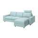 Light blue VIMLE sectional sofa with l-shaped chaise, modern design, soft fabric, and dark legs.