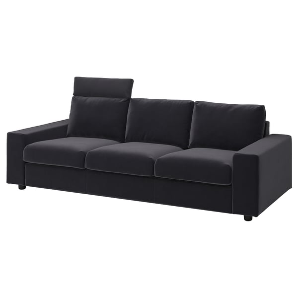 VIMLE: black velvet sofa, 3 cushions, sturdy frame.