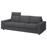 VIMLE sofa: dark gray, modern design, three cushions, adjustable headrests, durable fabric.