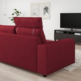 Red VIMLE sofa, modern with adjustable headrests, minimalist decor, tv wall.