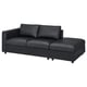 Black VIMLE sofa with upholstered seat, back, and armrests, featuring a minimalist modern design with clean lines and angular cushions.