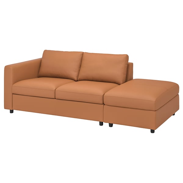 VIMLE orange sofa with chaise, large cushions, and dark brown legs.