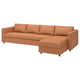 VIMLE sectional sofa, tan leather, l-shape, modern design, 3 seats, storage chaise.