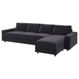 Black VIMLE sectional sofa with left chaise, velvet cover.