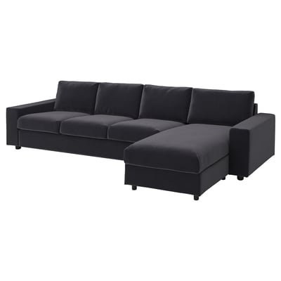 Black VIMLE sectional sofa with left chaise, velvet cover.