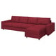Red VIMLE sectional sofa, l-shaped, with storage chaise & soft cushions.