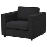 VIMLE armchair: sleek black, square, modern design, comfortable upholstered fabric.