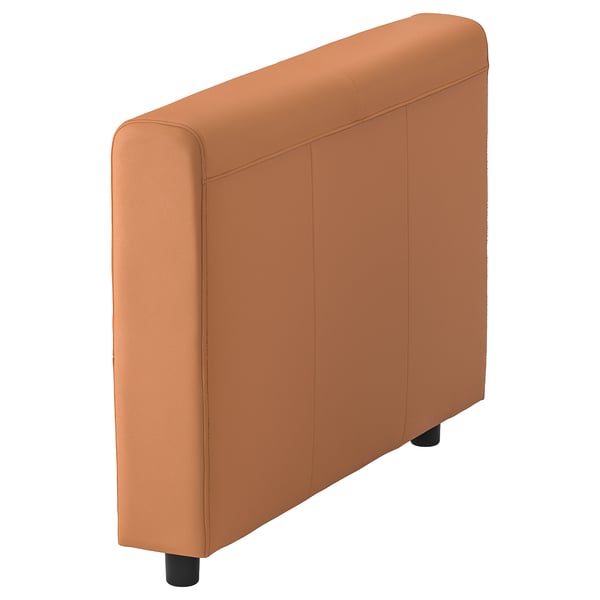 Orange VIMLE sofa section, minimalist design, three cushions, brown legs.
