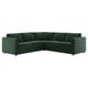 A dark green l-shaped corner sofa named VIMLE, made of velvet and support foam, featuring a modern design with clean lines.