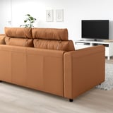 Light brown VIMLE 3-seat sofa against wall, next to tv.