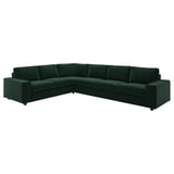Attachment: dark green l-shaped corner couch with velvet finish, minimalist design, and wooden legs. Part of the VIMLE series.