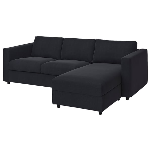 Black VIMLE sectional sofa, modern sleek design with removable cushions.