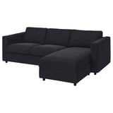 Black VIMLE sectional sofa, modern sleek design with removable cushions.