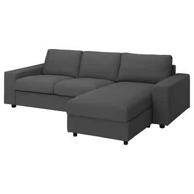 VIMLE sectional sofa. Dark grey, l-shape, modern design, soft fabric.