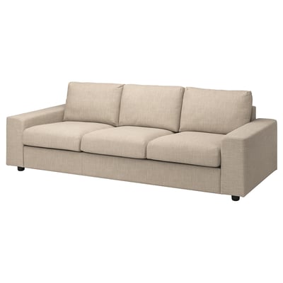 VIMLE sofa, beige, upholstered in cotton blend, 3-seater, clean-lined design.