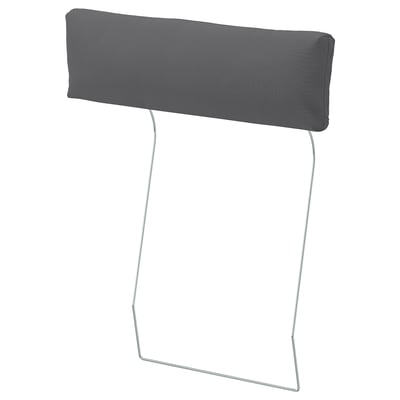 The VIMLE headrest cover is gray, rectangular, and made from cotton and polyester. It has a two-tone texture and attaches to metal hooks.