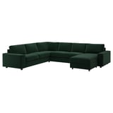A VIMLE sectional sofa in dark green. It has a modern, boxy design with clean lines, a velvet cover, and sturdy wooden legs.