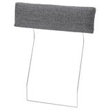 The VIMLE headrest in gray fabric, with a sleek metal frame, adds comfort and support to a sofa.