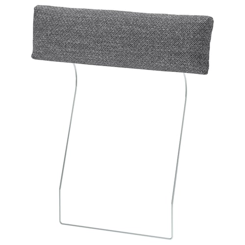 The VIMLE headrest in gray fabric, with a sleek metal frame, adds comfort and support to a sofa.