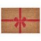Red and beige rectangular doormat, shaped like a gift with a bow.