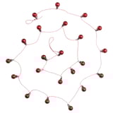 Shiny red ornaments on silver bases, connected in a circle.