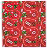 VINTERFINT red festive decor: holly, ornaments, chains, green accents. Cotton fabric. Bright, classic christmas design.