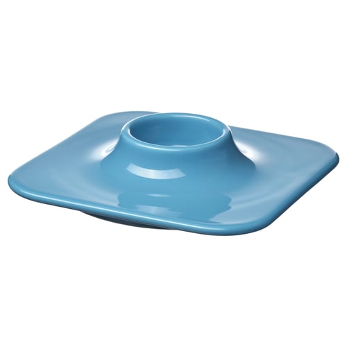 Blue ceramic tray with a central well, rectangular shape, smooth edges.