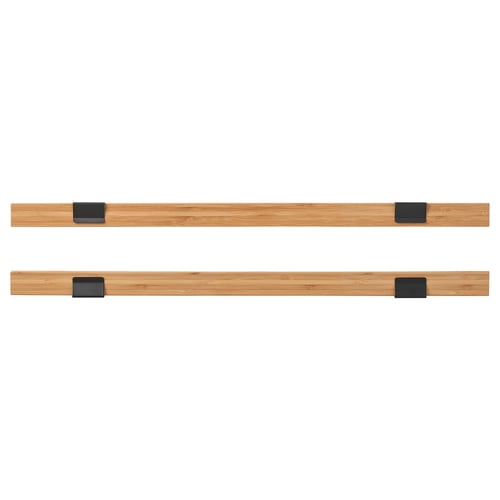 Two wooden poster hangers with black clips, simple design.