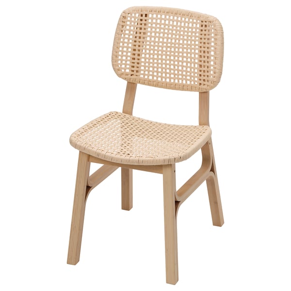 The VOXLÖV chair in natural color, made of bamboo and paper, featuring a woven seat and backrest.