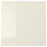 VOXTORP beige glossy kitchen cabinet with integrated handles.