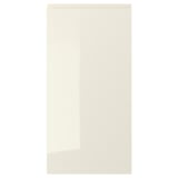 VOXTORP: beige high-gloss kitchen cabinet door with sleek, clean lines and integrated handles.