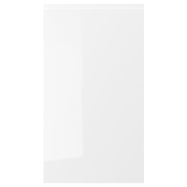 VOXTORP white gloss cabinet door; sleek, modern, high-gloss finish, integrated handles, rectangular shape.