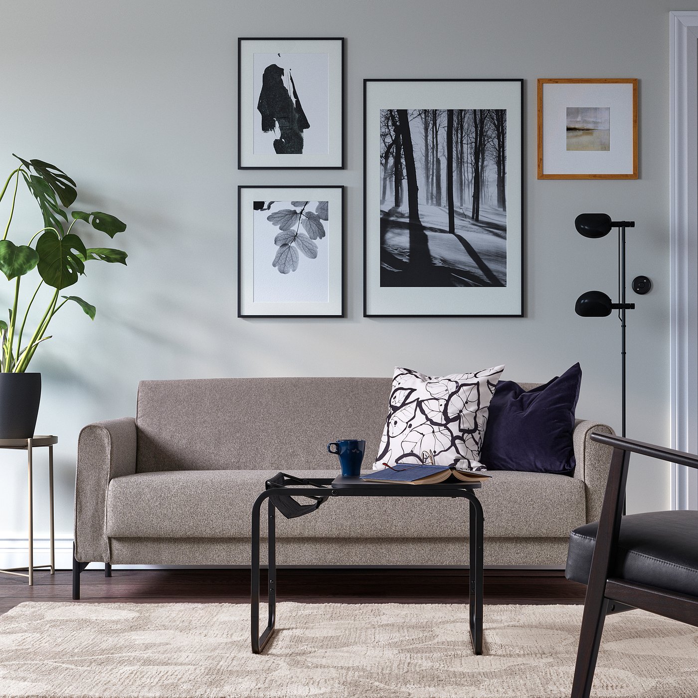 Thumbnail - IKEA ÄLSKEGRAS Teppich Kurzflor grau beige/Blattmuster