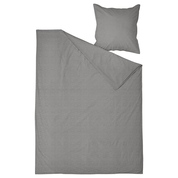 Graue ÄNGSLILJA-Bettdecke und -Kissen, weiche, gewaschene Baumwolle, minimalistisches Design.