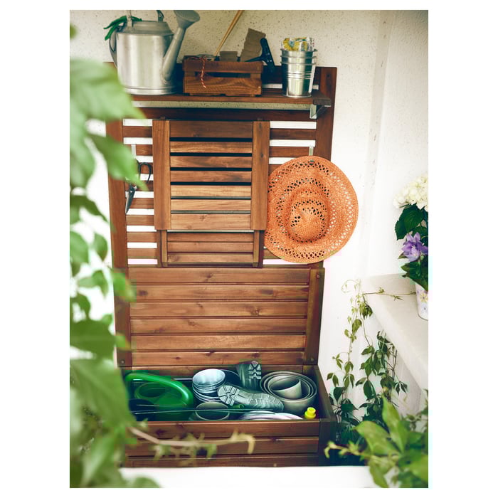 ÄPPLARÖ Bank+Wandpaneel mit Bord/außen - braun las. - IKEA Deutschland