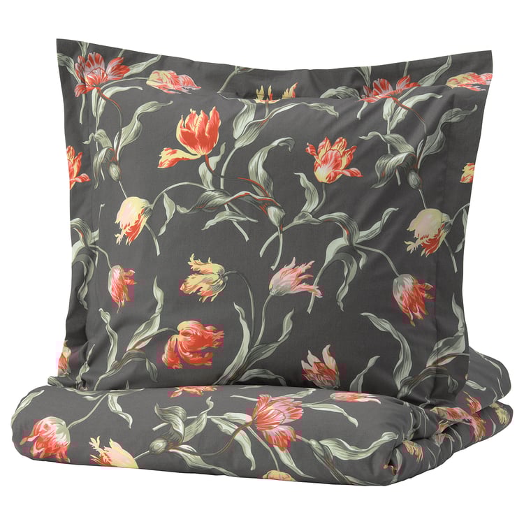 ÅLANDSROT Bettwäscheset, 2-teilig, grau/geblümt, 140x200/80x80 cm