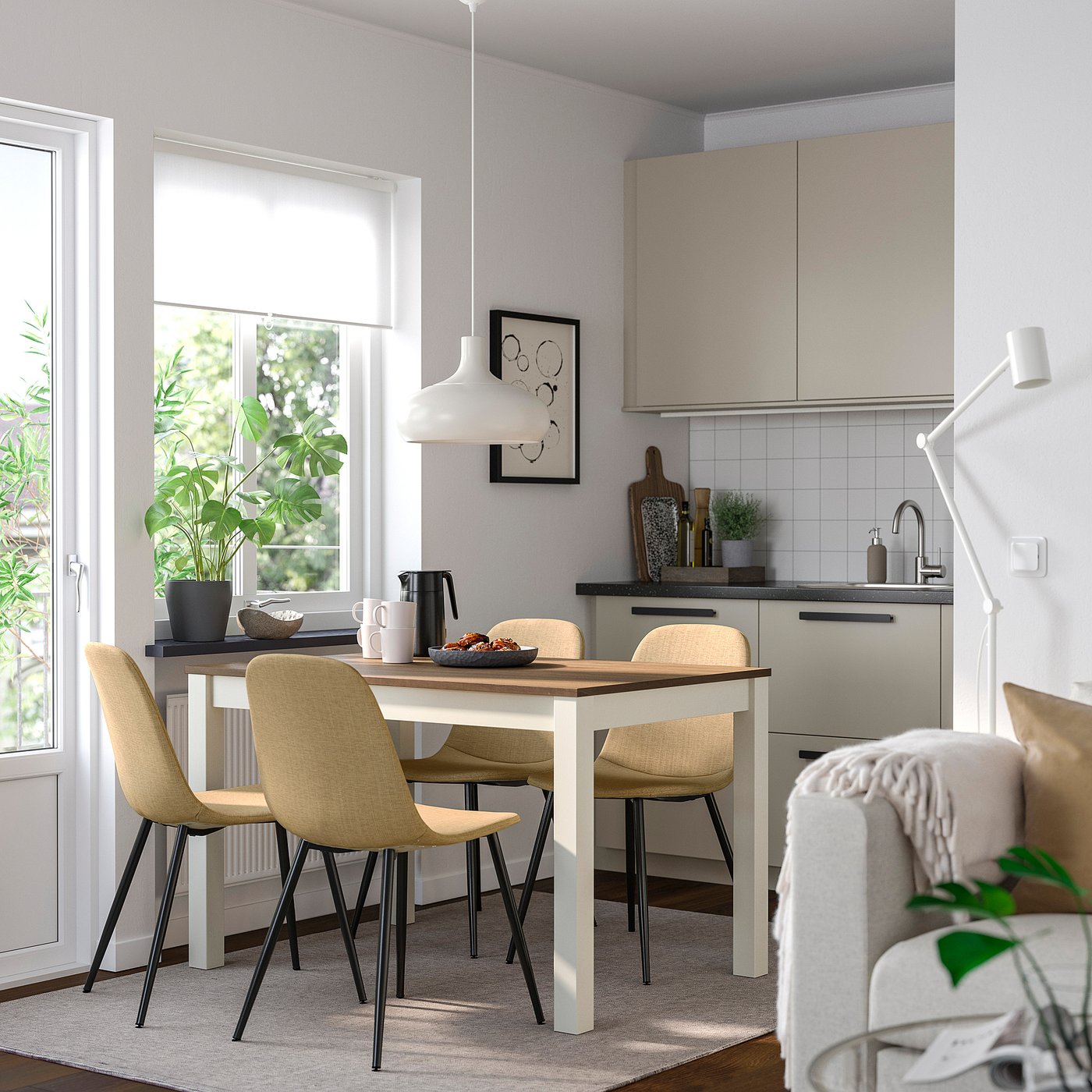 Thumbnail - IKEA ÅLHULT / NORDMANSSKÄR Tisch und 4 Stühle beige/braun/Letafors gelbbeige schwarz