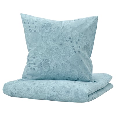ALPTALL Bettwäsche-Set, 2-teilig, blau/Tiere und Pflanzen des Himalaya, 140x200/80x80 cm