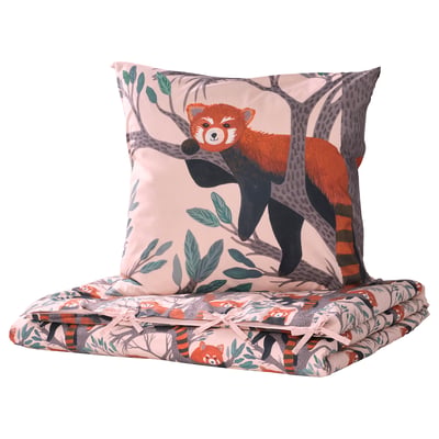 ALPTALL Bettwäsche-Set, 2-teilig, rosa/rotes Pandamuster, 140x200/80x80 cm